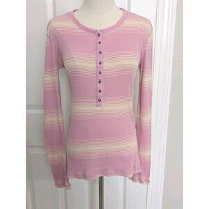 VTG Y2K Old Navy Size M Henley Long Sleeve Top Bella Swan Ribbed Pink Coquette